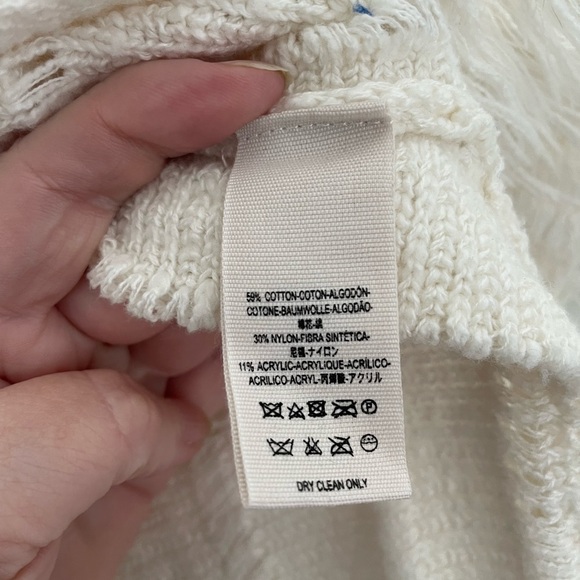 Free People Oceans Drive Cream V Neck Distressed Fringe Hem Sweater. Size Small - Picture 10 of 11